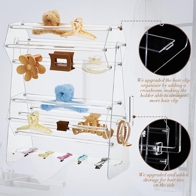 Acrylic Claw Clip Holder 360 Degree Rotating Claw Clip Organizer Hair Accessories Organizer Storage Display Clear Stand for Women Vanity Dressing Table(Hexagonal Style)