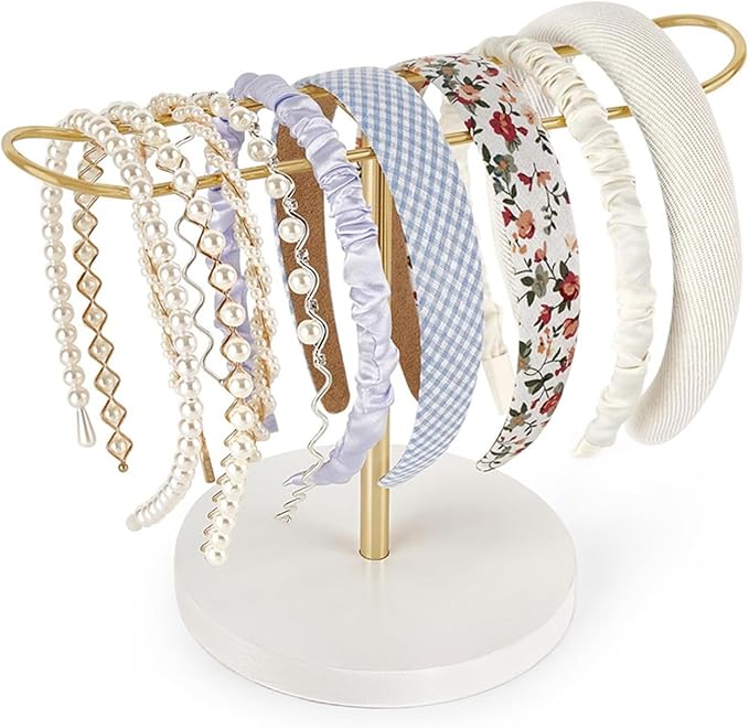 Heaband Holder Organizer Metal Claw Clip Organizer Holder, Headband Storage Display Stand Hair Accessories Organizer for Hair Ropes Bangles and Bracelets Golden
