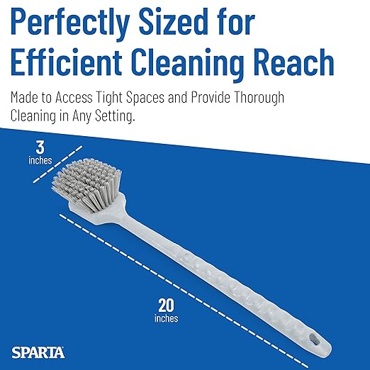 SPARTA 40501EC23 Plastic Large Scrub Brush, Kitchen Brush, Utility Brush With Long Handle For Cleaning, 20 Inches, Gray, (Pack of 6)