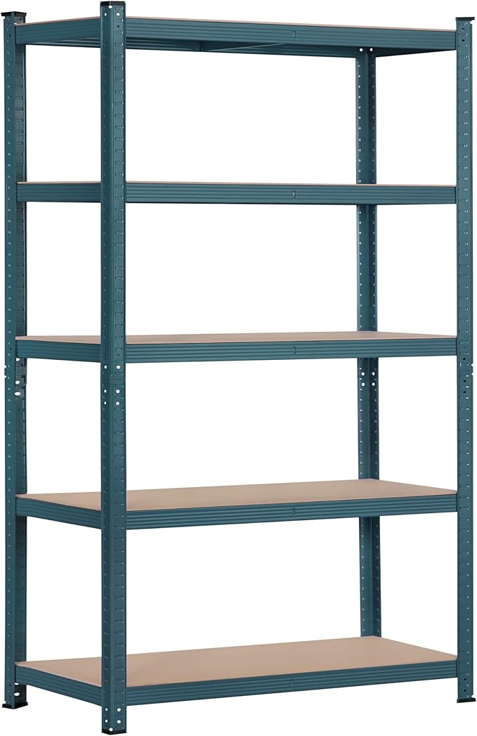 Topeakmart 5-Tier Utility Shelves, Metal Storage Shelves Garage Shelving Unit Adjustable Garage Storage Shelves Storage Racks Heavy Duty Shed Shelving- Neptune Blue, 35.5 x 16 x 71 Inch