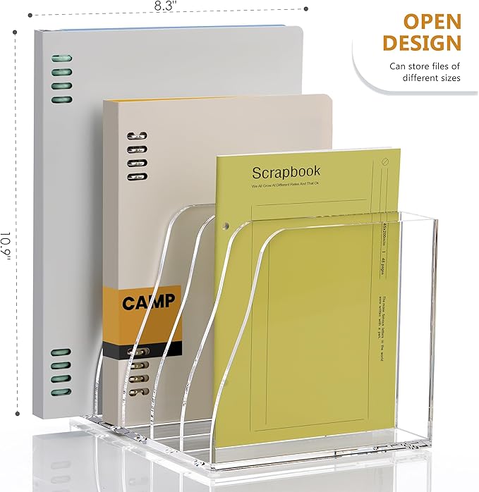 SANRUI Acrylic Desk Magazine File Organizer, 5 Vertical Compartments Clear Document Sorter Organizer Holder Workspace Sorters, Folder Rack for Office Accessories Organization Storage, B5 Size