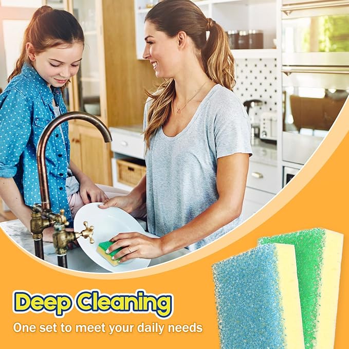 Scrub Sponge, Dual-Sided Temperature-Responsive Scrubber - Non-Scratch - Multipurpose Dish Sponges for Kitchens, Bathrooms, and Outdoor Use - 4 Pack