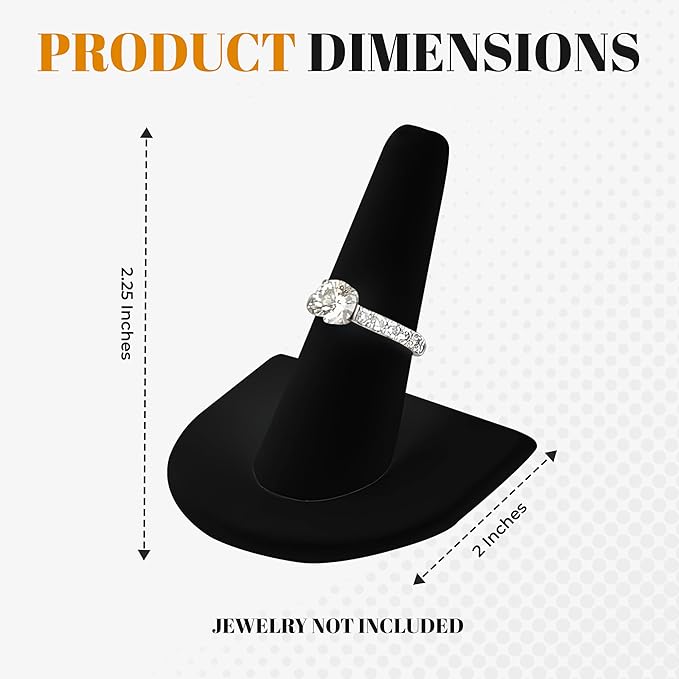 Novel Box 2 Pack Black Velvet Jewelry Ring Finger Display Stand 2x2x2.25 Inches with Square Base - Ring Holder Organizer Stand for Selling or Personal Use - Display Stands for Rings