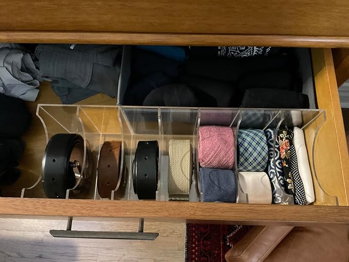 Belt Organizer, Acrylic Belt Storage Holder for The Closet, 7 Compartments Display Case for Tie and Bow Tie