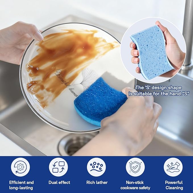 Zero Scratch Scrub Sponge, 9 Kitchen Sponges for Cleaning Around The Home, Bathroom & More, Scratch-Free Dish Scrubber, Multi-Surface Safe, Best for Nonstick Pots and Pans