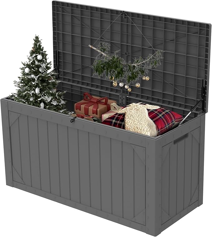 100 Gallon Waterproof Large Resin Deck Box，Storage Box for Patio Cushions(Grey)
