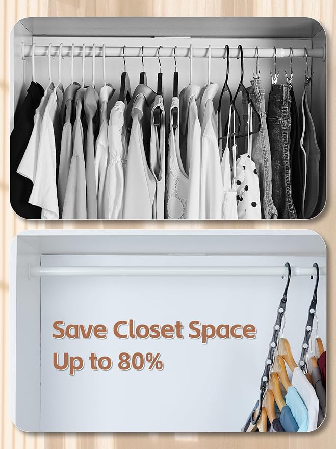HOUSE DAY Black Magic Space Saving Hangers 10 Pack, Premium Smart Hanger Hooks, Sturdy Cascading Hangers with 5 Holes for Heavy Clothes, Closet Organizers and Storage, College Dorm Room Essentials