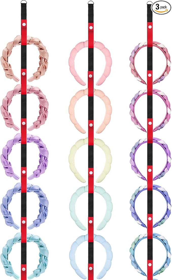 3 Pcs Headband Holder Organizer, Hanging Hairband Storage for Girls and Women, Hair Accessories Display Stand for Bow Headpieces & Hair Clips, Bedroom College Dorm Decor