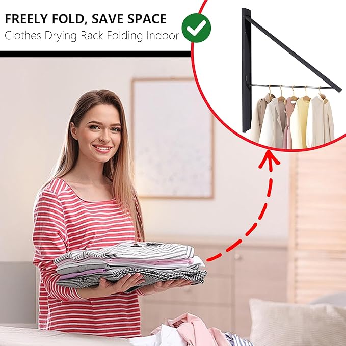 Retractable Clothes Drying Rack, Space Saver Wall Mounted Folding Hanger for Laundry Room, Closet Storage Organization, Easy Installation Aluminium Never Rust Dryer Gray