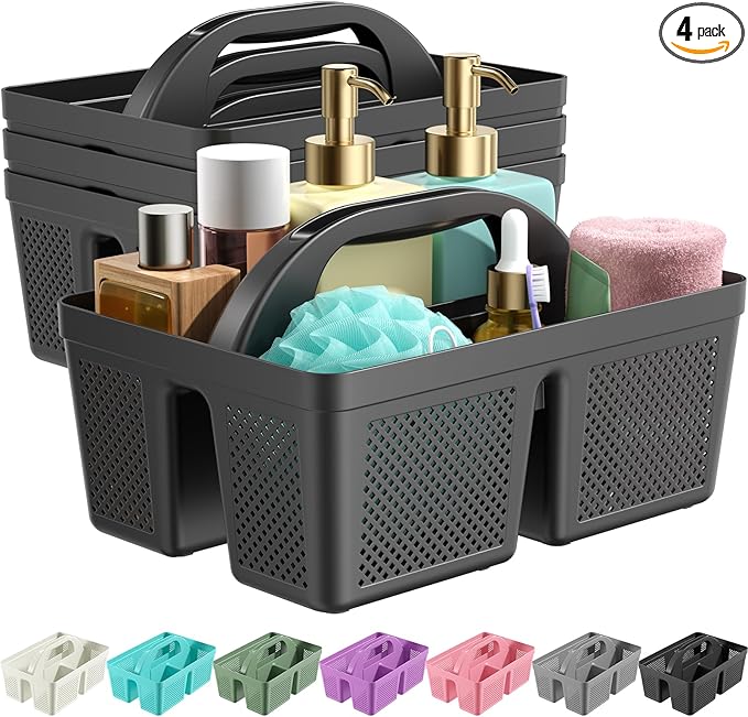 4 PCS Portable Shower Caddy, Integrated Handle, Reinforced Plastic, Organizer Storage Bathroom Supplies and Beauty Products, Cleaning Supplies, Shower Basket for Home, Dorm, Shelf and Cabinet
