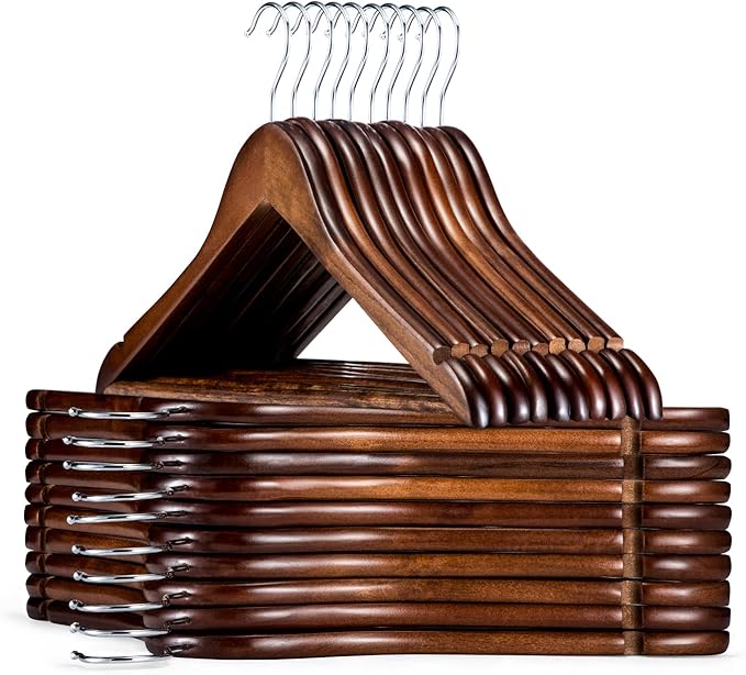 HOUSE DAY Wooden Hangers 20 Pack, Heavy Duty Wood Coat Hangers for Closet, Smooth Finish Wooden Suit Hanger with Non Slip Pants Bar, Sturdy Walnut Wood Clothes Hanger for Shirts
