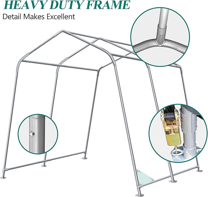 GARTOO 8' x 8' Outdoor Storage Shelter Shed- Heavy Duty Storage Tent with Roll-up Ventilated Windows, Portable Garage Zipper Storage shed for Bike, ATV, Motorcycle Shelter, Gray