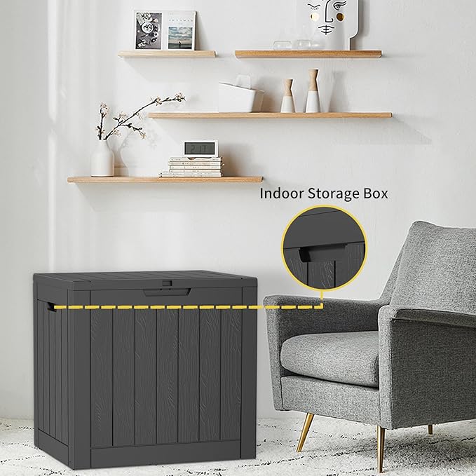 EasyUp 31Gallon Outdoor Deck Box Waterproof,Indoor and Outdoor Storage Box,Resin Storage Bin for Patio Furniture Cushions Garden Tools,UV Resistant（Black）