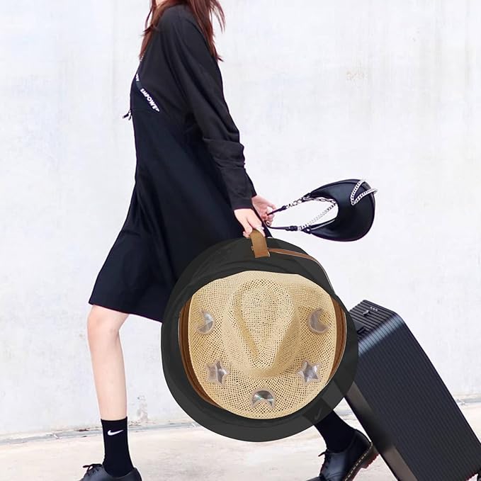 STARGAZ Oversized Clear Hat Storage Bag, Hat boxes for women storage, Cowboy hat storage, Hat accessories, hat organizer for closet, hat travel case with Handle, Holds Up to 10 Hats (Black 1 Pack)