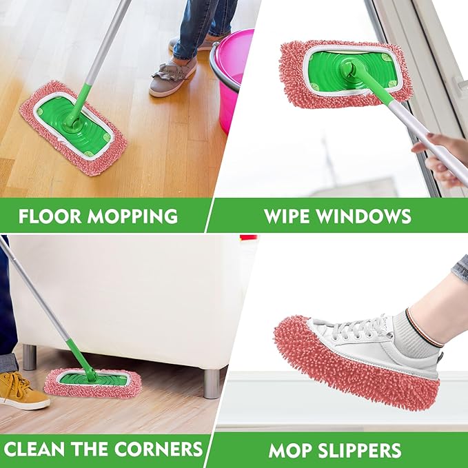 Reusable Microfiber Mop Pads - 4 Pack Washable Wet Pads Refill for Mopping Floors, Pink (Mop is not Included)