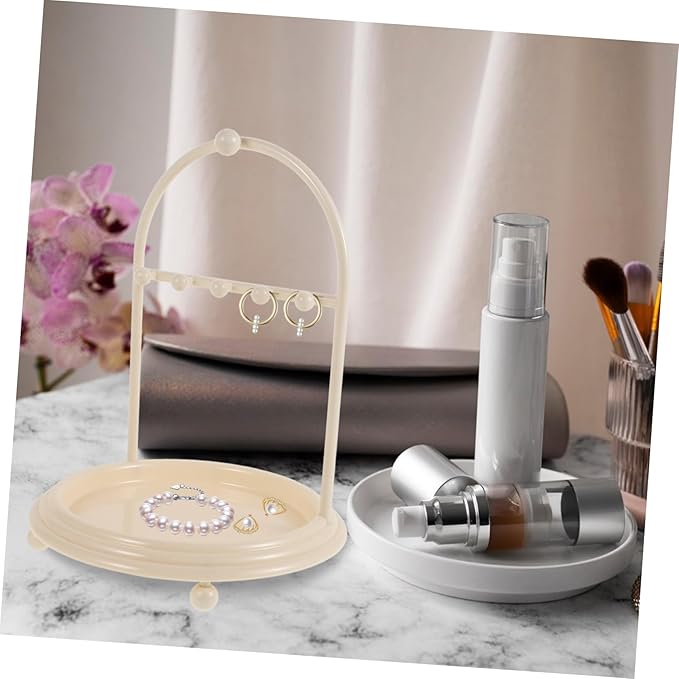SAFIGLE Jewelry Storage Hanger Keeper Small Jewelry Stand Earrings Organizer Necklace Display Bracelet Hanging Ring Display Holders Hair Accessories for Necklace Standing Abs Beige