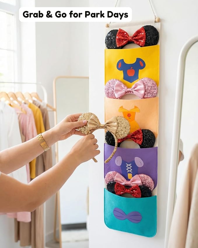 Princess Ear Organizer Hanging Headband Holder for Minnie Ears, Display & Storage for Disney Accessories, Holds Up to 8–10 Ears, Princess Room Decor