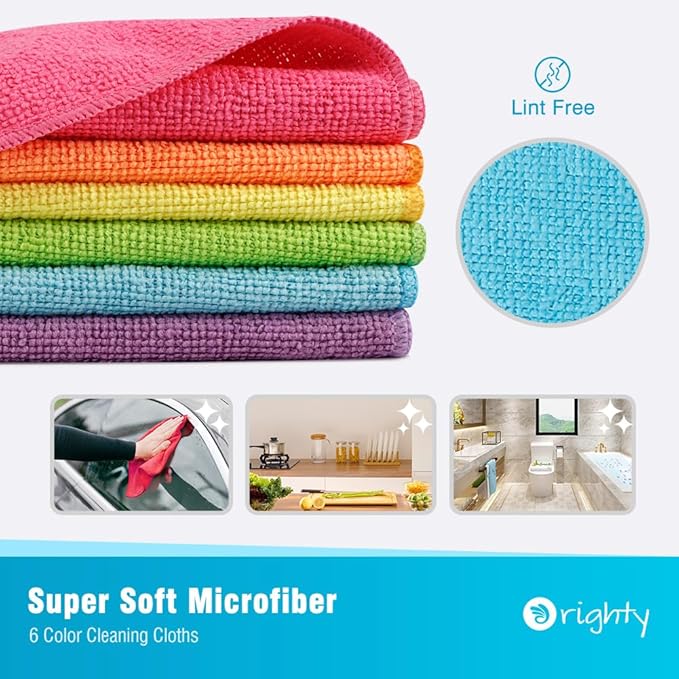 Orighty Microfiber Cleaning Cloth Pack of 24, Microfiber Towels for Cars, Highly Absorbent Car Cleaning Supplies, Lint Free Cloths Clean Rags for Car Care, House, Kitchen, 12x11 inch, Multicolor