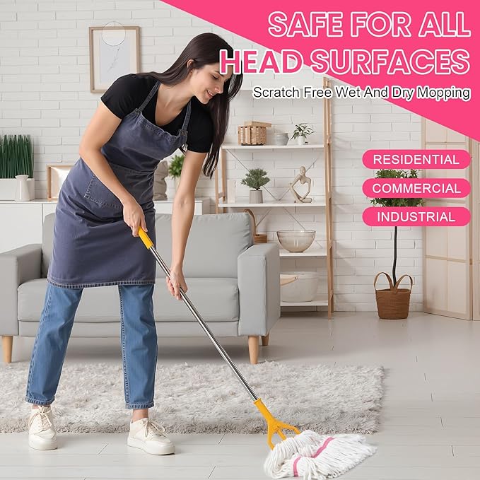 Eccliy 6 Pack Heavy Loop End Cotton String Mop Head Heavy Duty Mop Head Commercial Refills Replacement Bulk for Home Industrial Commercial Floor Cleaning (White,Pink)