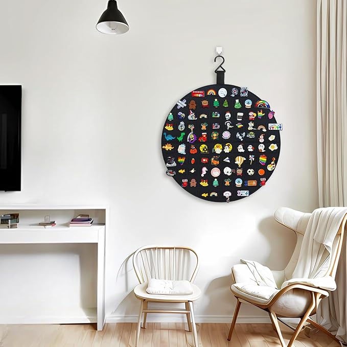 Collector Pin Board - Enamel Pin Hanging Display with 76 Slots (Black)