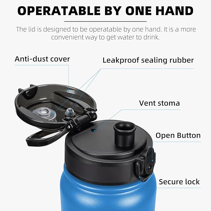 Fanhaw 20 oz Insulated Stainless Steel Water Bottle with Anti-Dust Chug Lid, Leakproof Vacuum Metal Bottle for Kids, Women & Men (Sky Blue)