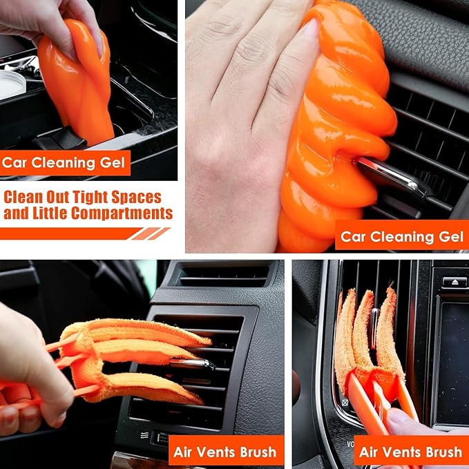Viewsun Car Cleaning Kit, Orange 17pcs Car Interior Detailing Kit with High Power Handheld Vacuum, Detailing Brush Set, Windshield Cleaner, Cleaning Gel, Complete Auto Accessories for Women Men Teens
