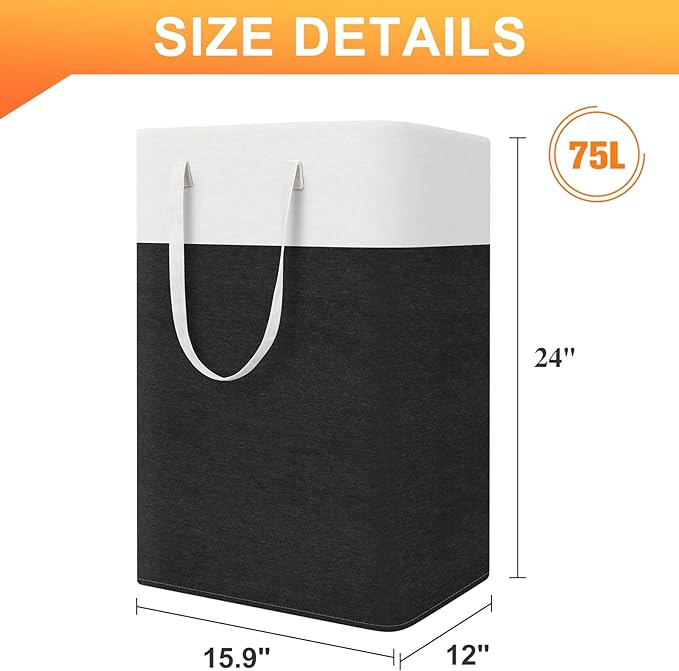 laundry basket 3-Pack, laundry hamper, Hamper with handles, collapsible laundry baskets, Waterproof dirty clothes hamper, Towel Storage for Home or Dorm, 75L-Black