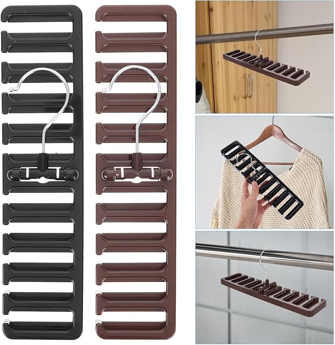 ARTIBETTER 2pcs Belt and Tie Organizer Hangers for Closet Multi-Functional Belt Holder with Scarf Rack Space-Saving Storage for Men’s Neckties Home Closet Accessory Organizer