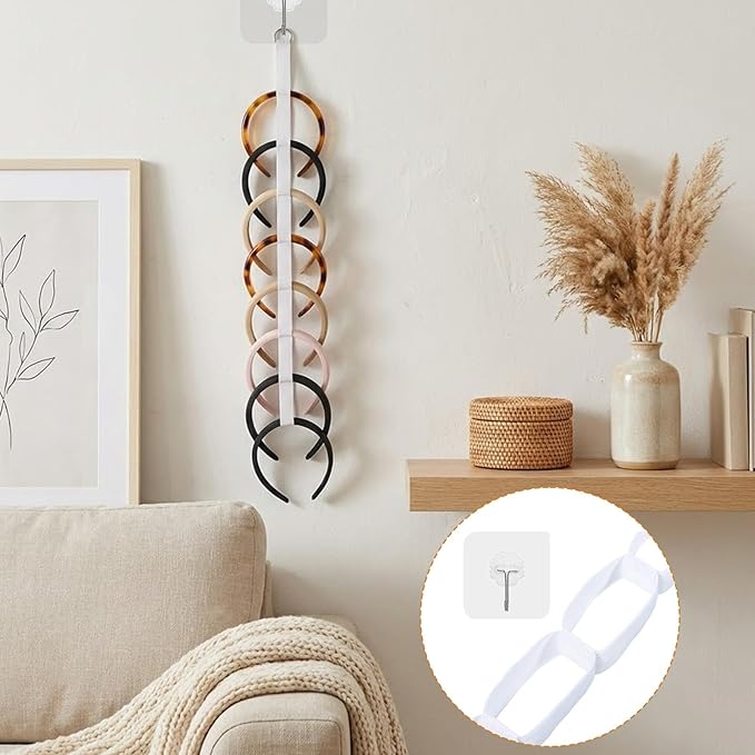 3Pcs Headband Holder Organizer for Girl, Over-The-Door Vertical Hanging Hairband Storage for Women, Wall Hanging White Hair Hoop Display Hair Accessories Organizer for Closet, Dorm, Bedroom Decor