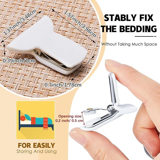 Patelai 24 Pieces Padded Comforter Clips White Duvet Clips Padded Blanket Fasteners to Secure Bedding for Preventing Comforters From Shifting Inside Duvet Cover, Sweet Sleeping