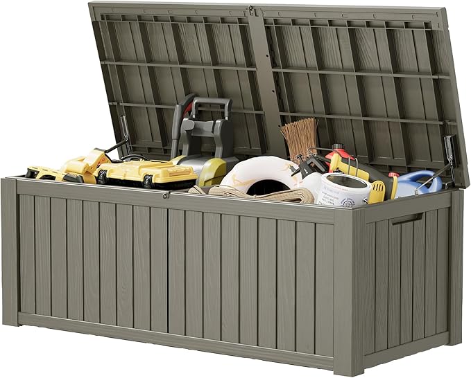 Oudoor Storage Deck Boxes Waterproof, Waterproof and UV Resistant Outdoor Storage Box Lockable Lid for Delivery Box, Indoor, Garden Tools, Pool Supplies, Patio (Grey, 220 Gallon)