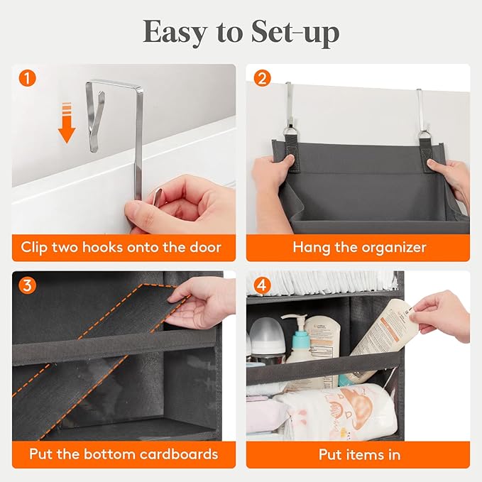 Lifewit 1 Pack Over the Door Organizer, Clear Window Hanging Storage with 4 Mesh Side Pockets, Anti Tilt 40 lbs Load Behind Door for Pantry, Nursery, Bathroom, Bedroom, Dorm, 6 Section, Gray