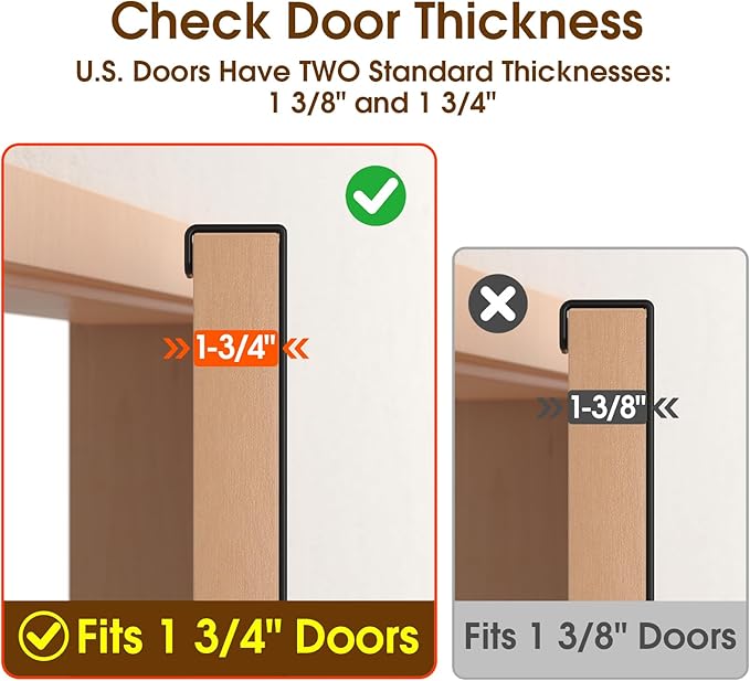 Long Over The Door Hooks Hanger with 15.75" Arms for Easier Access by Shorter, Heavy Duty Door Hanger for Coat, F16U, Fits Standard 1 3/4'' Doors, Towel Racks for Bathroom, Black