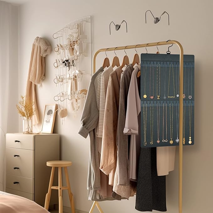 Dual-Sided Hanging Jewelry Organizer Holds Up to 300 Pairs of Earrings and 30 Necklaces (1 Pack)
