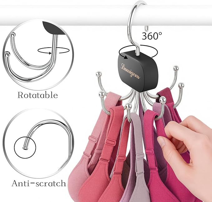 Belt Hanger, Belt Organizer for Closet,Rotatable Tie Rack,Belt Holder,Hanging Closet Storage Hook for Belt, Bra, Tank Top, Tie, Scarf, Purse,1PCS,Black