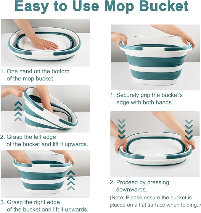 Collapsible Mop Bucket with Handle for Cleaning, 16L(4.2 Gallon) Silicone Square Mopping Bucket for Windows Cleaning or Car Washing, Cleaning Supplies Organizer Plastic Bucket for Storage, 2 Pack
