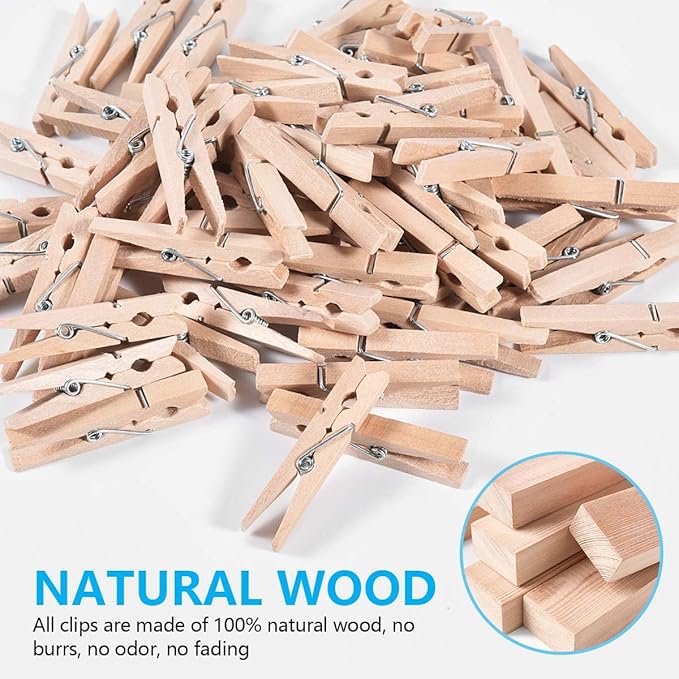 SenseYo 300 Pcs 1.9 Inch Wooden Clothespins Clips for Hanging Clothes, Craft, Home