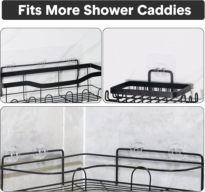 Shower Caddy Adhesive Replacement, Transparent Strong Adhesive Hooks, No Drilling, Waterproof, for Shower Caddy, Bathroom Storage Shelves and Kitchen Racks (Double*8pcs + Single*4pcs)
