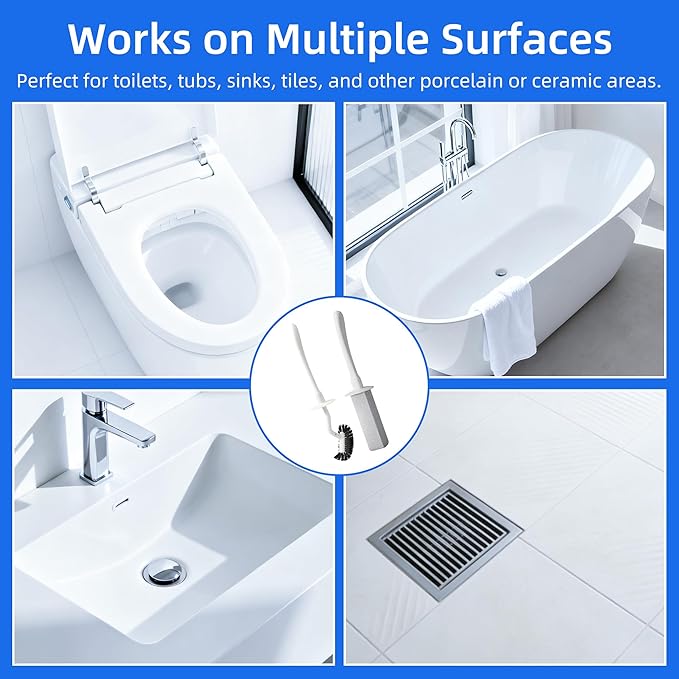 Toilet Brush and Holder Set with Pumice Stone – Long Handle Toilet Bowl Brush, Anti-Splash Scrubber, Ventilated Drip-Free Base, Deep Cleaner for Hard Water Stains, Limescale, Toilet Rings, Grey
