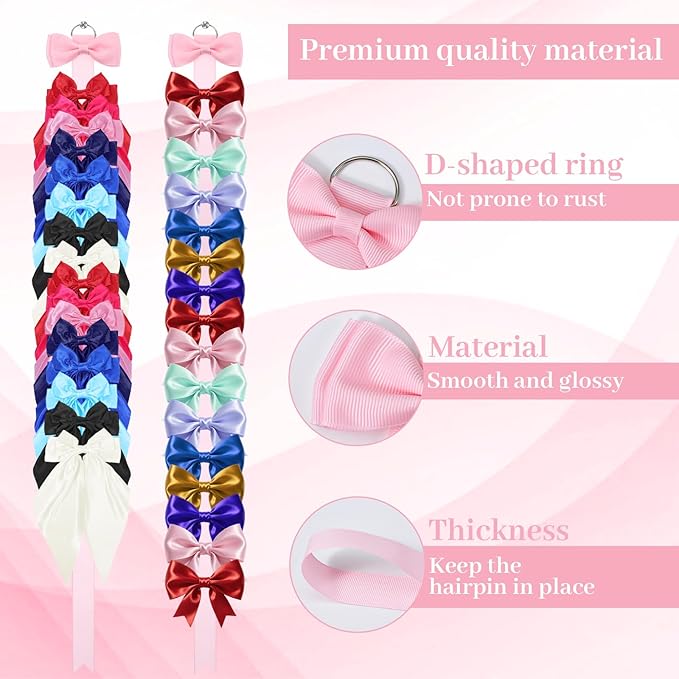 8 Pcs Bow Holder for Girls Hair Bows, Ribbon Hair Bow Organizer for Girls Women, Wall Hanging Clip Hairs Accessories Organizer Bedroom College Dorm Decor(White)(Pink)
