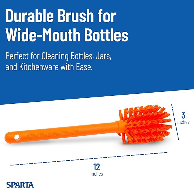 SPARTA Large Water Bottle Brush Ideal for Wide-Mouth Jars, Bottles and Tumblers, Dishwashing Tool with Handle for Home and Commercial Kitchens, Plastic, 12 Inches, Orange, (Pack of 6)