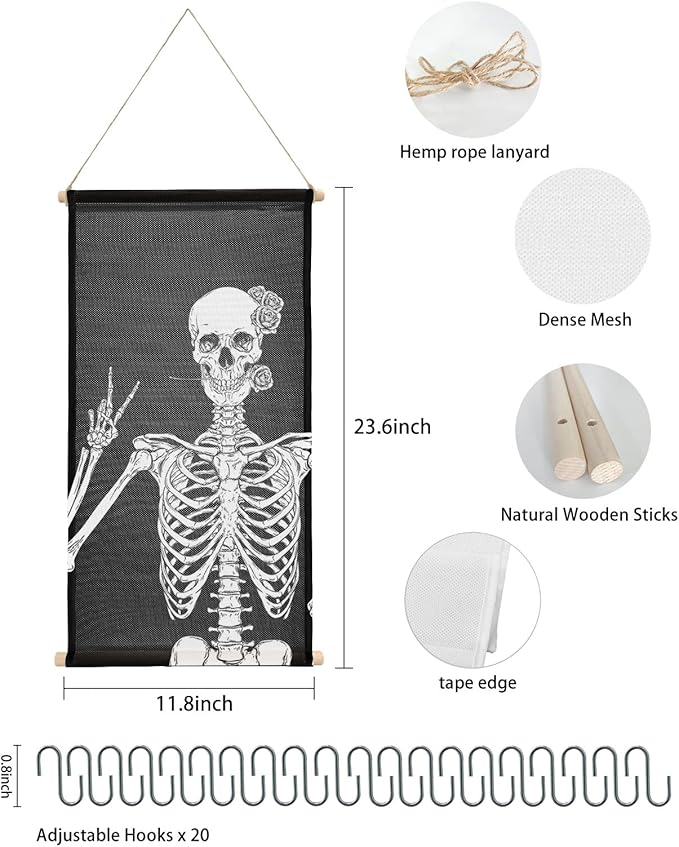 Hanging Earring Jewelry Organizer, 12"x24", Black, Rustic, Halloween, 660 Holes, 20 Hooks, Stud, Dangle, Hoop, Necklace, Ring, Bracelet, Hair Accessories Holder