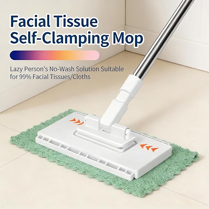 Snap Grip Mini Mop - Zero Touch No Wash Lazy Mop, Compatible with Swiffer & Face Towels, Adjustable for Wet/Dry Floors, Tile, Hardwood, Corners (5 Reusable Cloths)