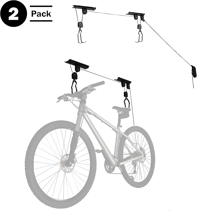 Bike Hanger - Overhead Hoist Pulley System with 100lb Capacity for Bicycles or Ladders - Secure Garage Ceiling Storage by Rad Sportz