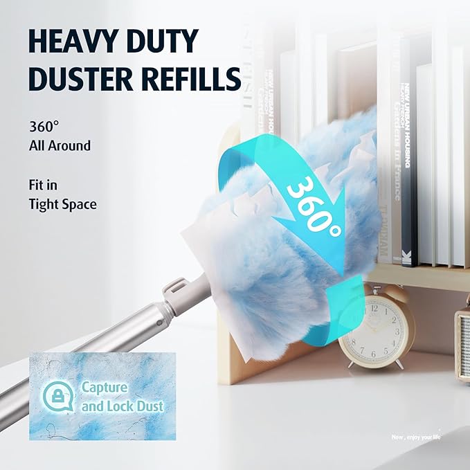 6 ft Extendable Duster Handle with 20 Refills, Compatible with Swiffer, Disposable Microfiber Dusting Pads for Home Cleaning, Ceiling, Fan, Window, Hard-to-Reach Areas