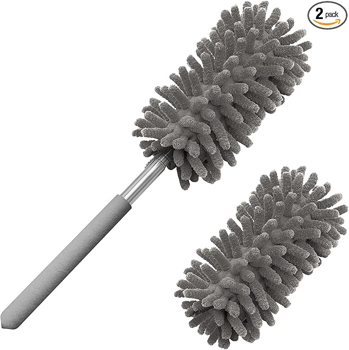 Microfiber Duster for Cleaning, Tukuos Hand Washable Dusters with 2pcs Replaceable Microfiber Head, Extendable Pole, Detachable Cleaning Brush Tool for Office, Car, Window, Furniture, Ceiling Fan