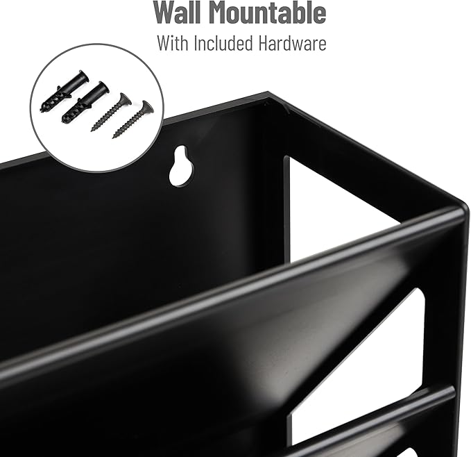Mind Reader 5-Tier Vertical File Storage, Desktop Organizer, Wall Mount, Office, Plastic, 13"L x 4.25"W x 16"H, Black