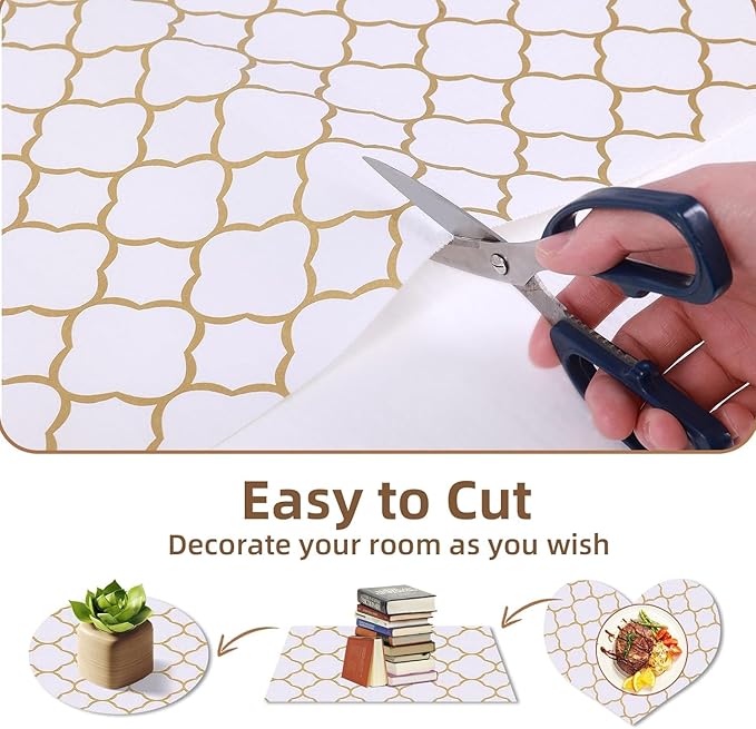 Shelf Drawer Liners for Kitchen Cabinets 11.8 x 236.2 Inches Non Adhesive Drawer Liner Thickened Refrigerator Liner Gold Quatrefoil Strong Non-Slip Paper for Tool Box with Knife and Tape Measure