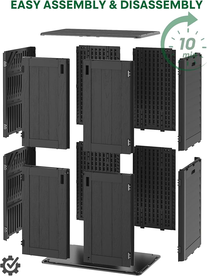 Vertical Outdoor Storage Shed, 60 Cu.Ft Resin Storage Cabinet Waterproof with Lockable Floor, All-Weather Tall Backyard Shed for Patio Furniture, Garage, Garden, Porch (Black)