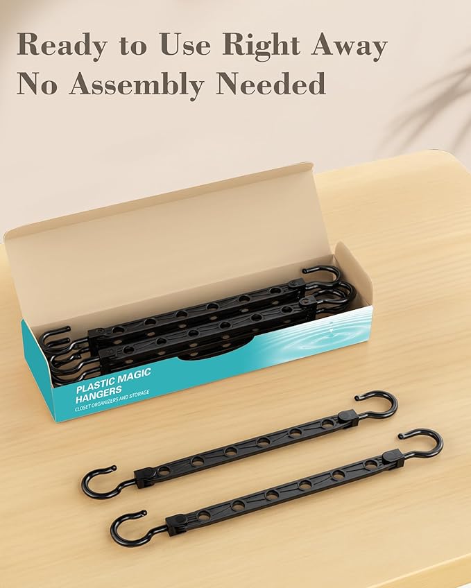 Space Saving Hangers for 48 Clothes, Reinforced Collapsible Hangers with 360° Swivel Hook, Hanger Hooks Space Saver for Closet Organizers and Storage, Dorm Room Essentials, Fully Assembled, Black